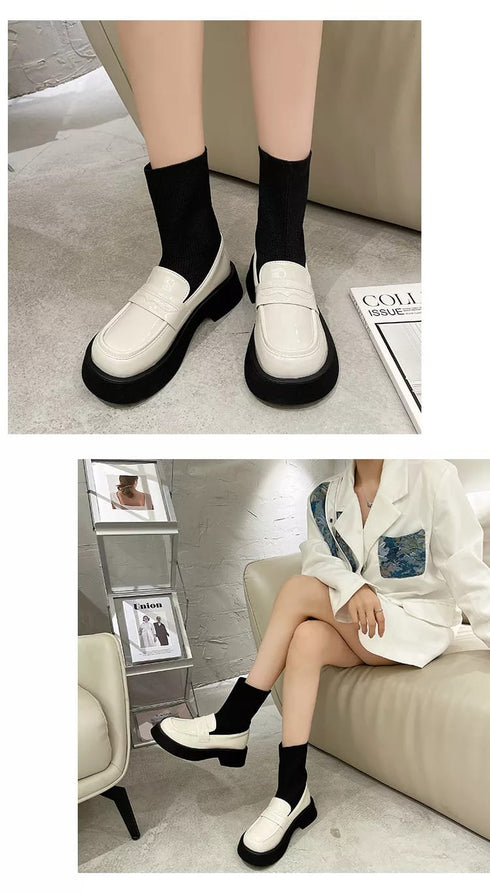 New Fashion Mid Calf Round Toe Sock Platform Loafers